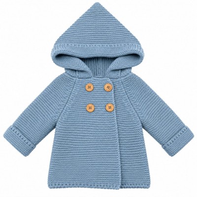 CHAQUETA DE PUNTO CRUZADA AZUL EMPOLVADO CHAQUETA DE PUNTO CRUZADA AZUL EMPOLVADO