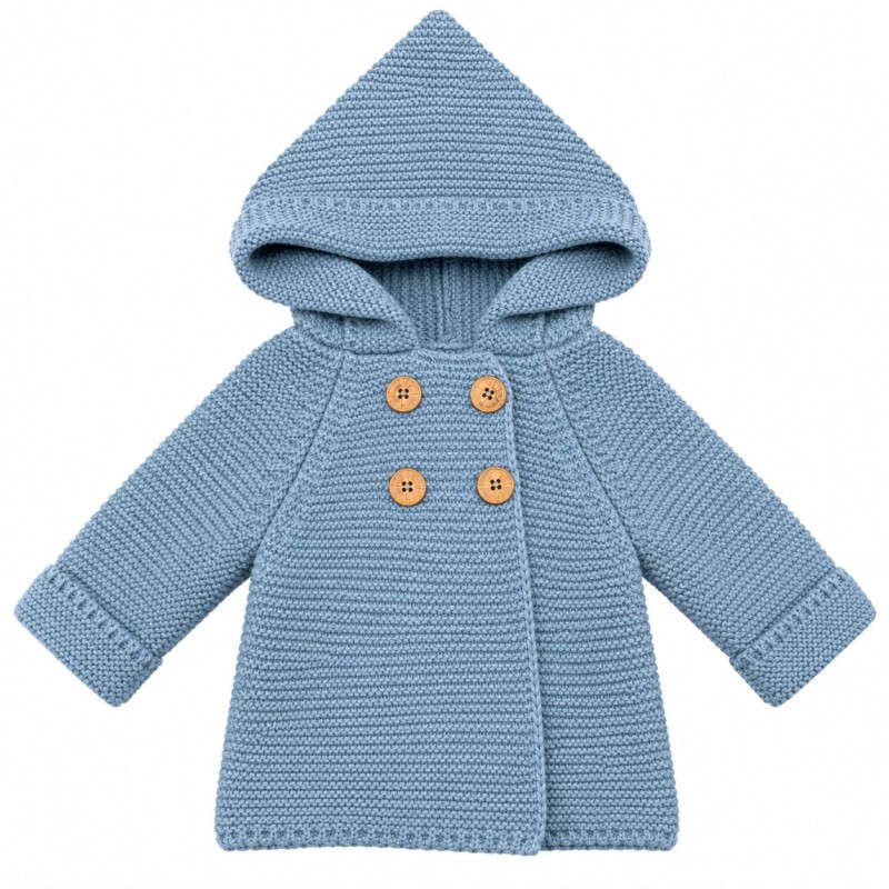CHAQUETA DE PUNTO CRUZADA AZUL EMPOLVADO CHAQUETA DE PUNTO CRUZADA AZUL EMPOLVADO